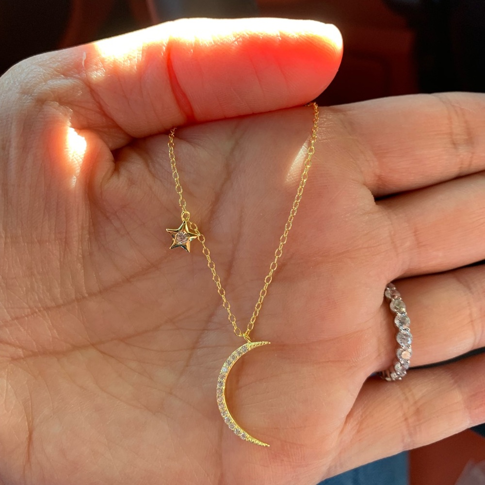 GOLD PLATED MOON AND SUN NECKLACE - Picture 2 of 8
